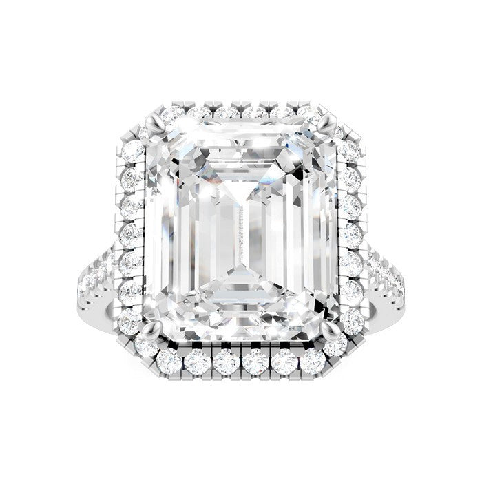 3/4 Ctw Emerald Shape Round Cut Diamond Halo Semi-Mount Engagement Ring in 14K White Gold