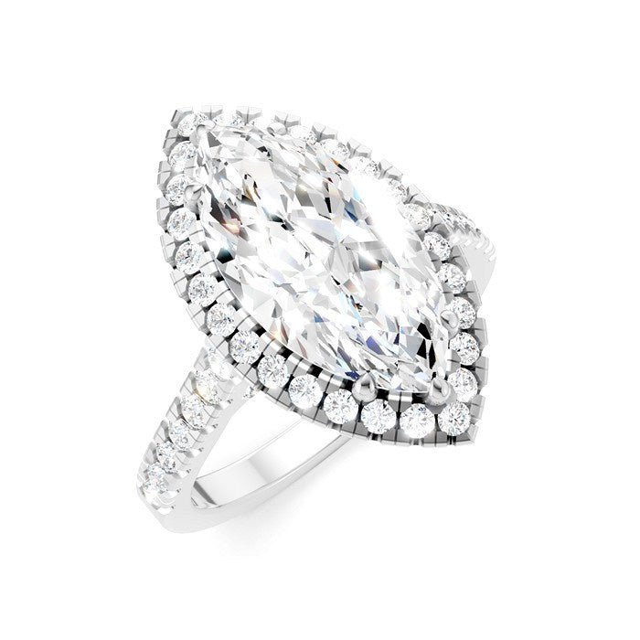 3/4 Ctw Marquise Shape Round Cut Diamond Halo Semi-Mount Engagement Ring in 14K White Gold