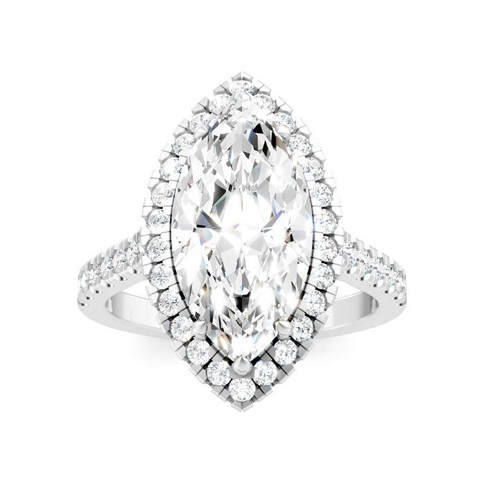 3/4 Ctw Marquise Shape Round Cut Diamond Halo Semi-Mount Engagement Ring in 14K White Gold