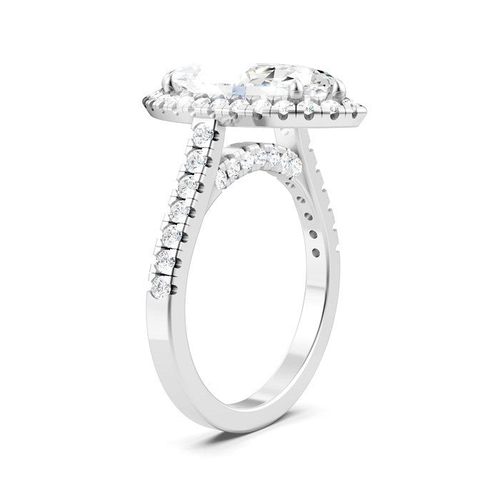 3/4 Ctw Marquise Shape Round Cut Diamond Halo Semi-Mount Engagement Ring in 14K White Gold