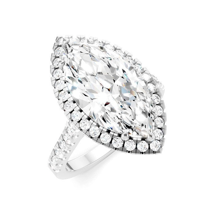 3/4 Ctw Marquise Shape Round Cut Diamond Halo Semi-Mount Engagement Ring in 14K White Gold