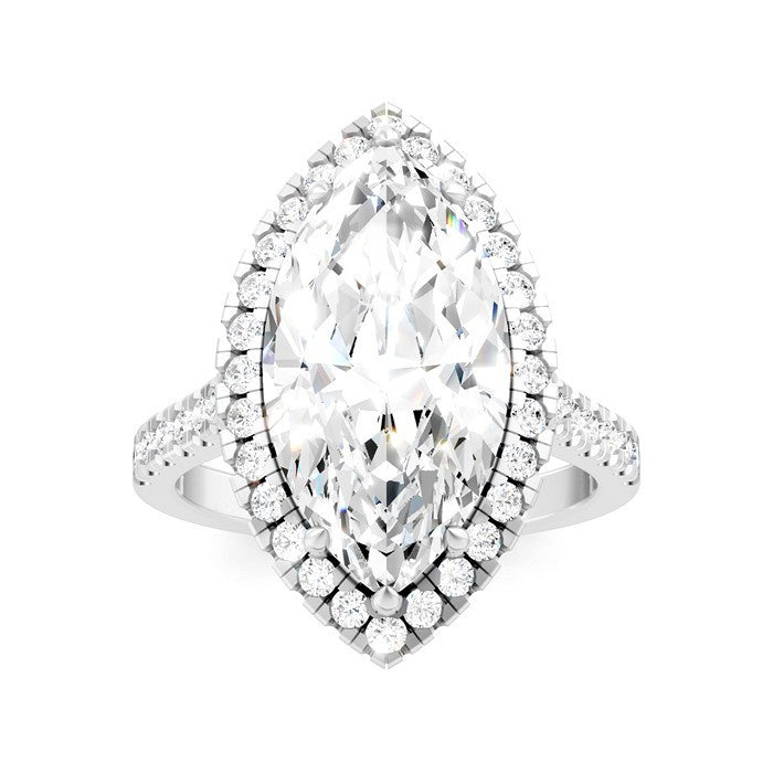 3/4 Ctw Marquise Shape Round Cut Diamond Halo Semi-Mount Engagement Ring in 14K White Gold