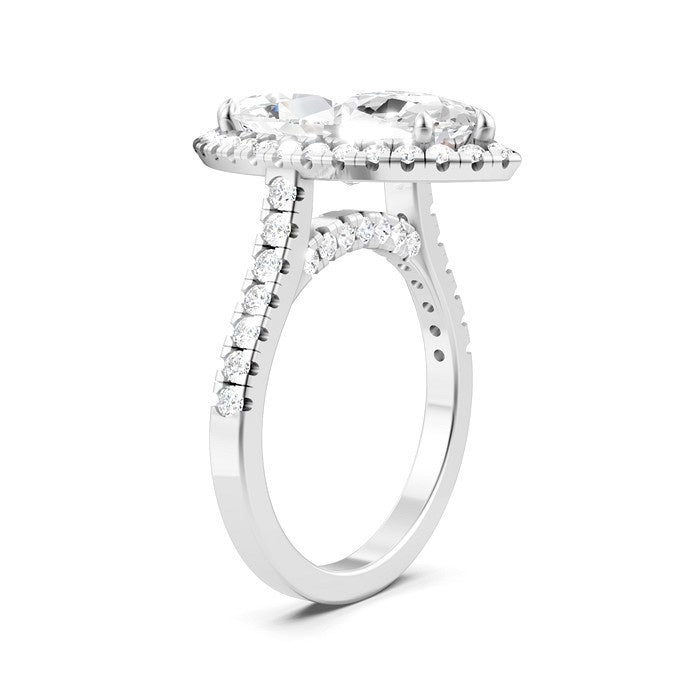 3/4 Ctw Marquise Shape Round Cut Diamond Halo Semi-Mount Engagement Ring in 14K White Gold