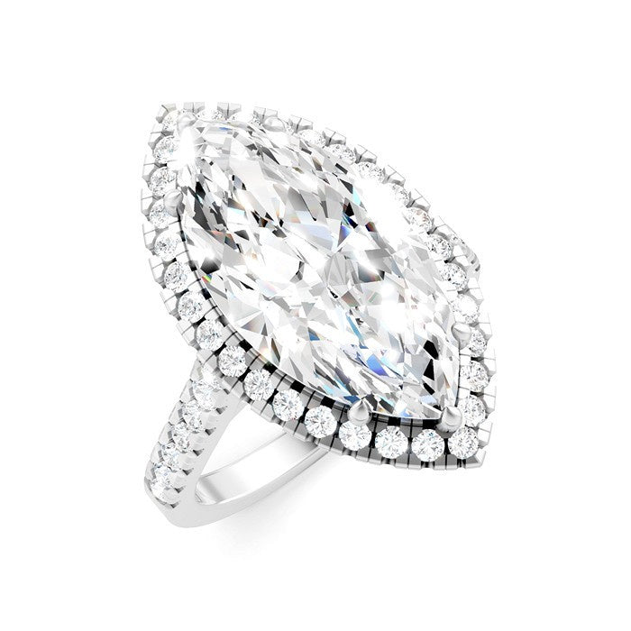 3/4 Ctw Marquise Shape Round Cut Diamond Halo Semi-Mount Engagement Ring in 14K White Gold