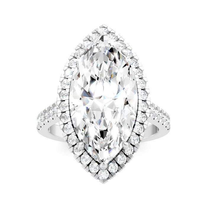 3/4 Ctw Marquise Shape Round Cut Diamond Halo Semi-Mount Engagement Ring in 14K White Gold