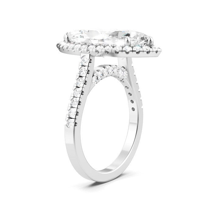 3/4 Ctw Marquise Shape Round Cut Diamond Halo Semi-Mount Engagement Ring in 14K White Gold
