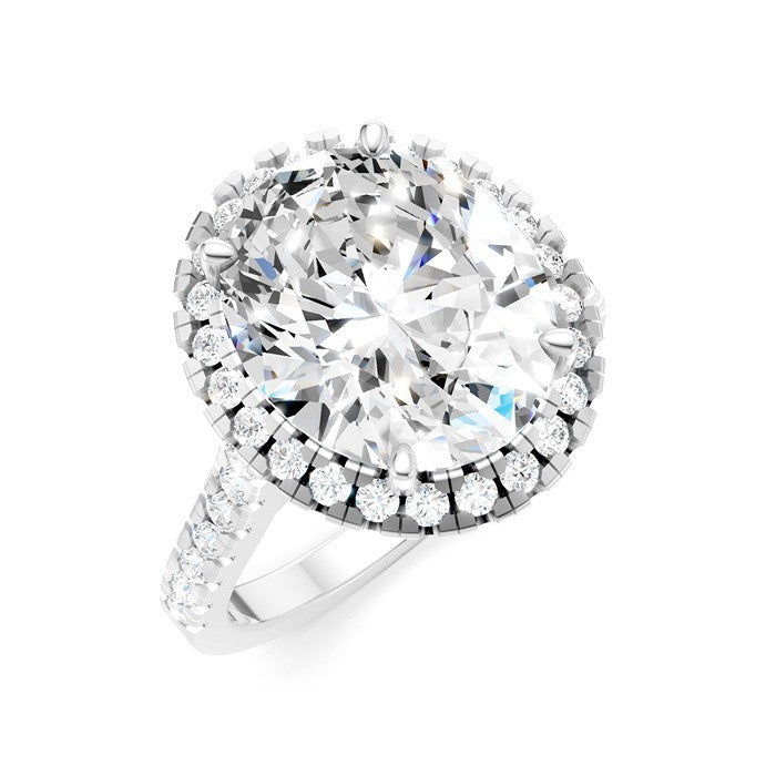 3/4 Ctw Oval Shape Round Cut Diamond Halo Semi-Mount Engagement Ring in 14K White Gold