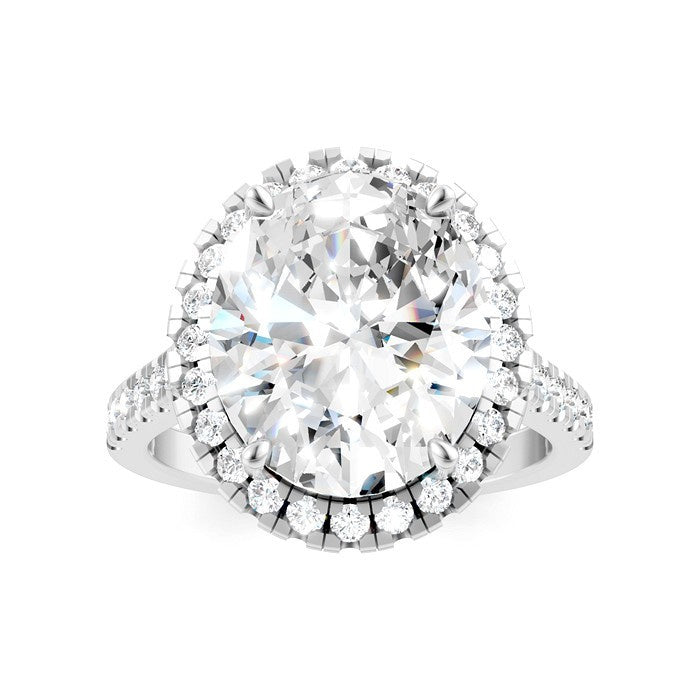 3/4 Ctw Oval Shape Round Cut Diamond Halo Semi-Mount Engagement Ring in 14K White Gold