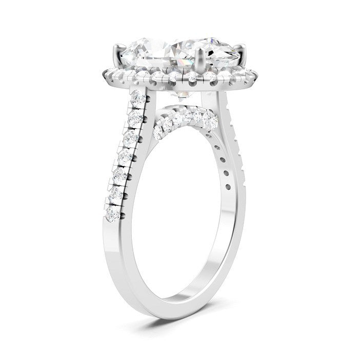 3/4 Ctw Oval Shape Round Cut Diamond Halo Semi-Mount Engagement Ring in 14K White Gold