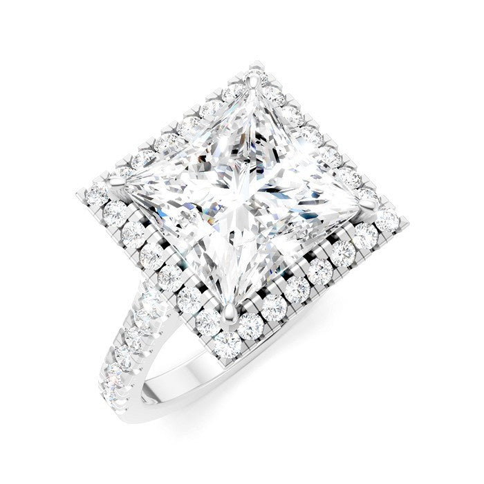 3/4 Ctw Princess Shape Round Cut Diamond Halo Semi-Mount Engagement Ring in 14K White Gold