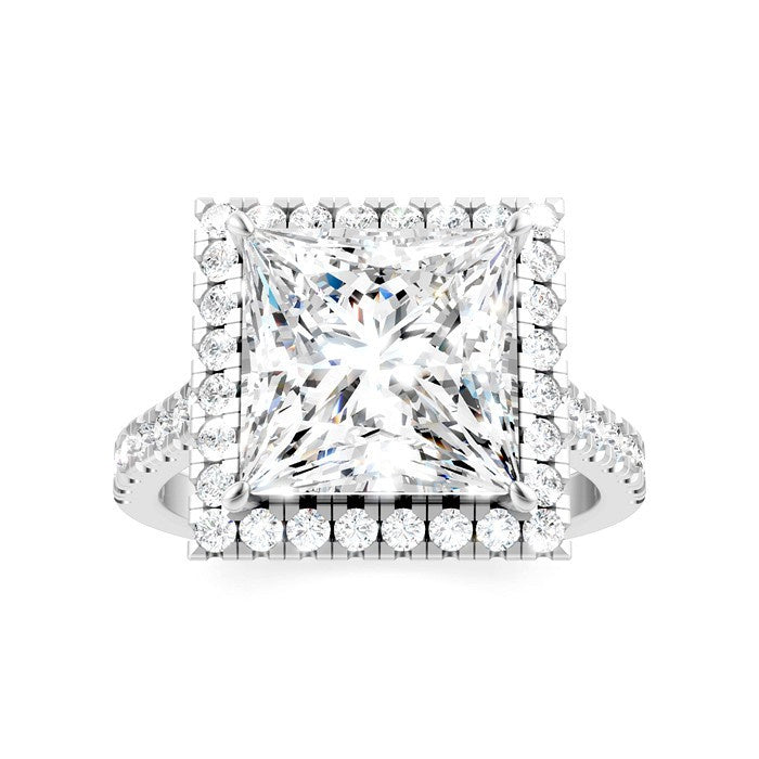 3/4 Ctw Princess Shape Round Cut Diamond Halo Semi-Mount Engagement Ring in 14K White Gold