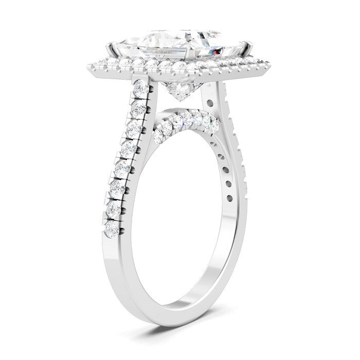 3/4 Ctw Princess Shape Round Cut Diamond Halo Semi-Mount Engagement Ring in 14K White Gold