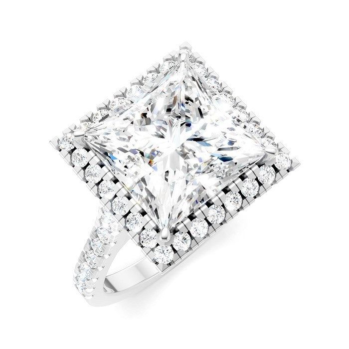 3/4 Ctw Princess Shape Round Cut Diamond Halo Semi-Mount Engagement Ring in 14K White Gold