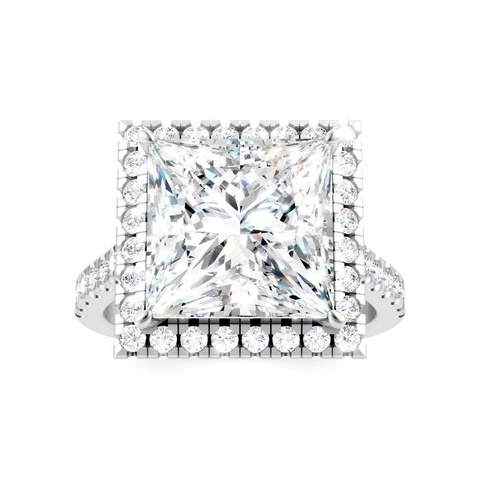 3/4 Ctw Princess Shape Round Cut Diamond Halo Semi-Mount Engagement Ring in 14K White Gold