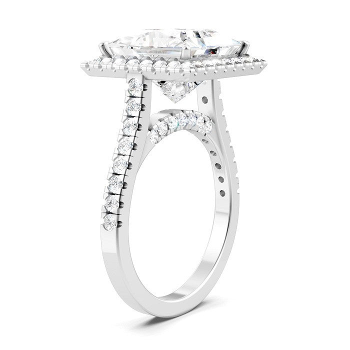 3/4 Ctw Princess Shape Round Cut Diamond Halo Semi-Mount Engagement Ring in 14K White Gold