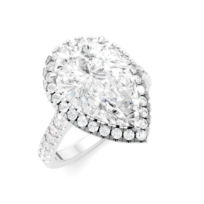 3/4 Ctw Pear Shape Round Cut Diamond Halo Semi-Mount Engagement Ring in 14K White Gold