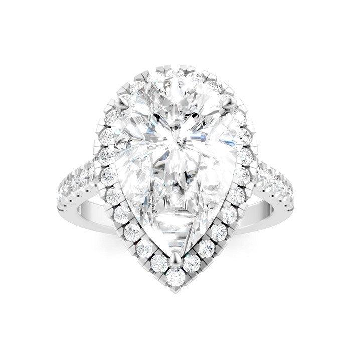 3/4 Ctw Pear Shape Round Cut Diamond Halo Semi-Mount Engagement Ring in 14K White Gold