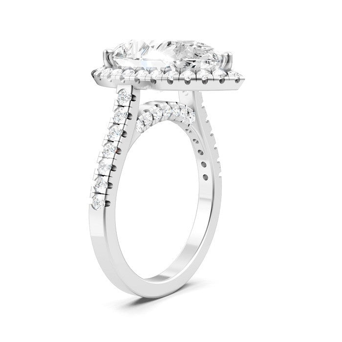 3/4 Ctw Pear Shape Round Cut Diamond Halo Semi-Mount Engagement Ring in 14K White Gold