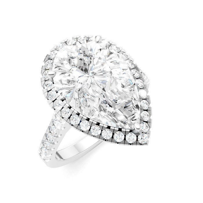 3/4 Ctw Pear Shape Round Cut Diamond Halo Semi-Mount Engagement Ring in 14K White Gold
