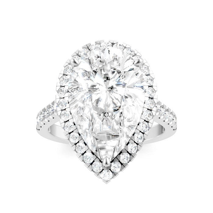 3/4 Ctw Pear Shape Round Cut Diamond Halo Semi-Mount Engagement Ring in 14K White Gold