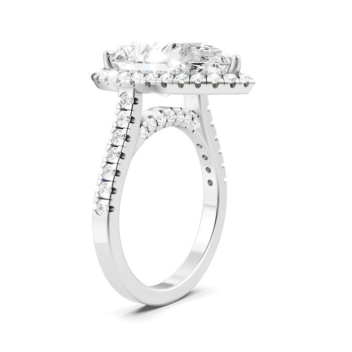 3/4 Ctw Pear Shape Round Cut Diamond Halo Semi-Mount Engagement Ring in 14K White Gold