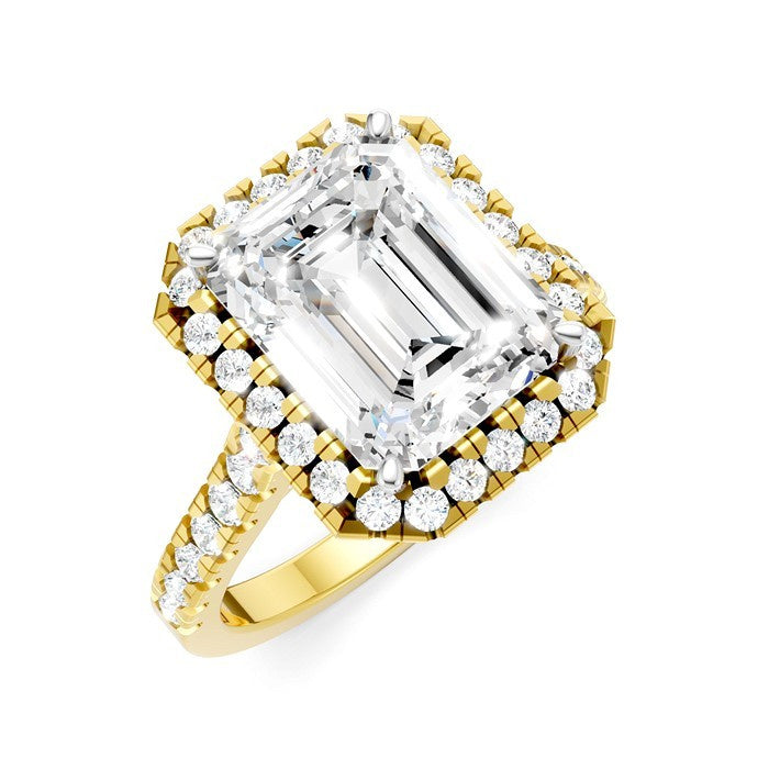 3/4 Ctw Emerald Shape Round Cut Diamond Halo Semi-Mount Engagement Ring in 14K Yellow Gold