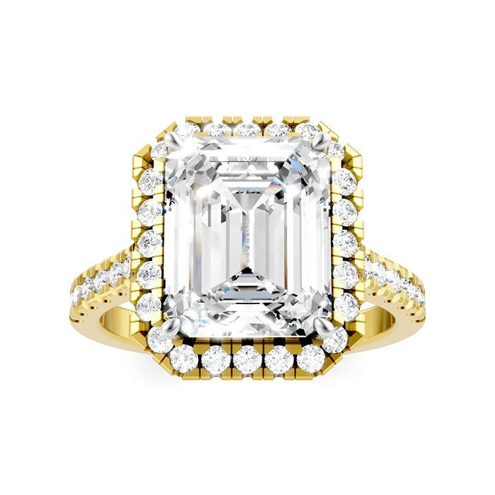 3/4 Ctw Emerald Shape Round Cut Diamond Halo Semi-Mount Engagement Ring in 14K Yellow Gold