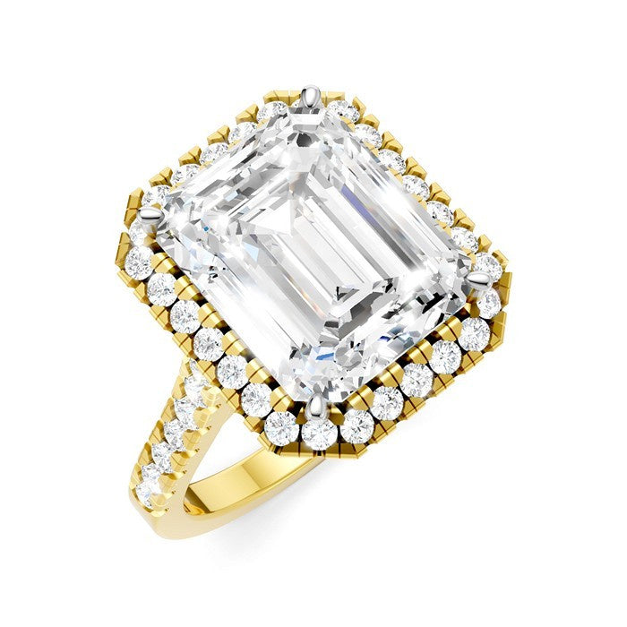 3/4 Ctw Emerald Shape Round Cut Diamond Halo Semi-Mount Engagement Ring in 14K Yellow Gold