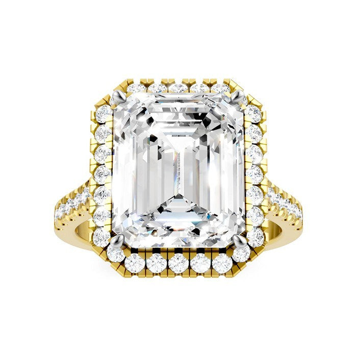 3/4 Ctw Emerald Shape Round Cut Diamond Halo Semi-Mount Engagement Ring in 14K Yellow Gold