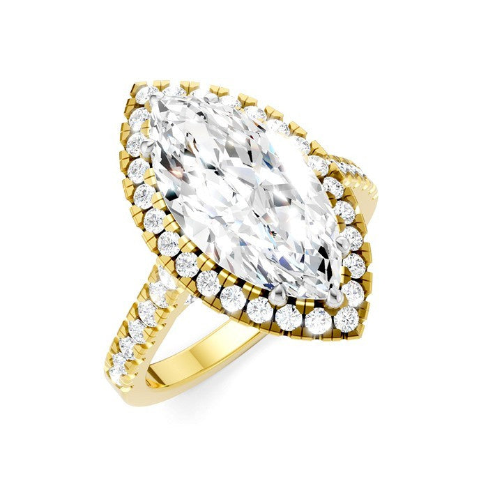 3/4 Ctw Marquise Shape Round Cut Diamond Halo Semi-Mount Engagement Ring in 14K Yellow Gold