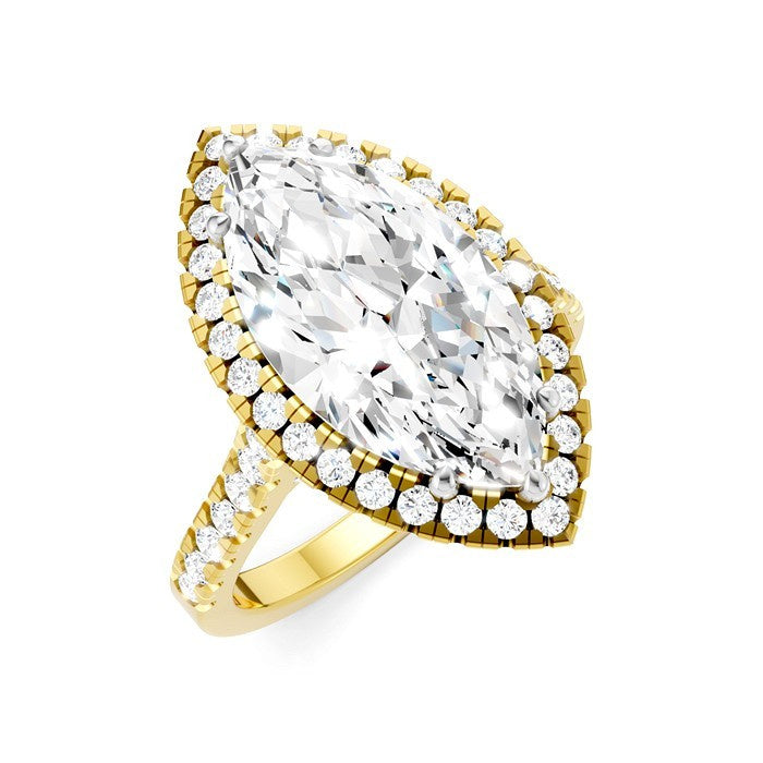 3/4 Ctw Marquise Shape Round Cut Diamond Halo Semi-Mount Engagement Ring in 14K Yellow Gold