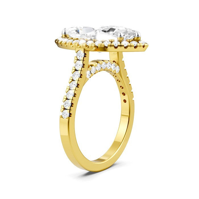 3/4 Ctw Marquise Shape Round Cut Diamond Halo Semi-Mount Engagement Ring in 14K Yellow Gold