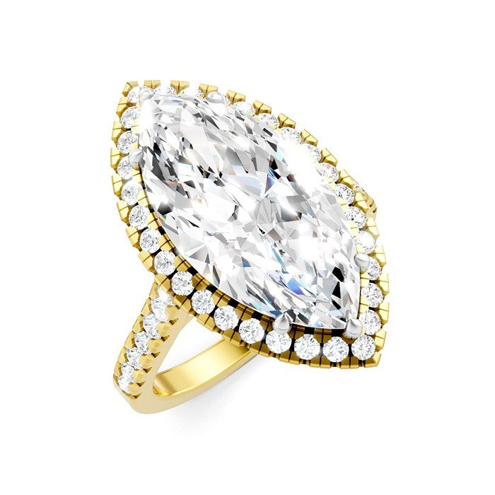 3/4 Ctw Marquise Shape Round Cut Diamond Halo Semi-Mount Engagement Ring in 14K Yellow Gold