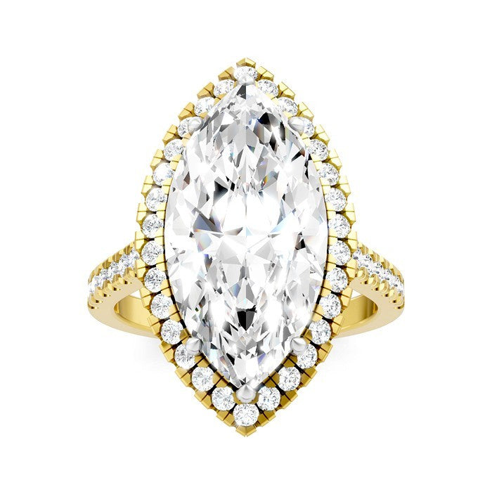 3/4 Ctw Marquise Shape Round Cut Diamond Halo Semi-Mount Engagement Ring in 14K Yellow Gold