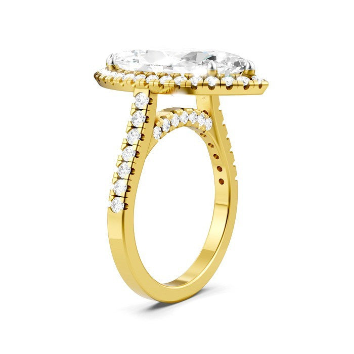 3/4 Ctw Marquise Shape Round Cut Diamond Halo Semi-Mount Engagement Ring in 14K Yellow Gold