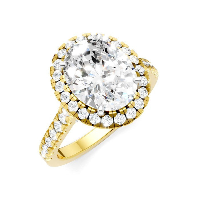 3/4 Ctw Oval Shape Round Cut Diamond Halo Semi-Mount Engagement Ring in 14K Yellow Gold