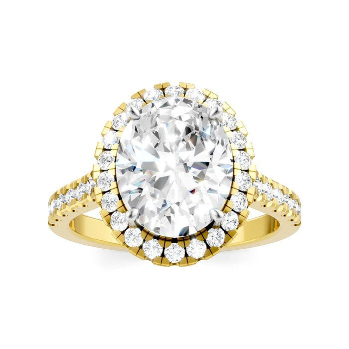 3/4 Ctw Oval Shape Round Cut Diamond Halo Semi-Mount Engagement Ring in 14K Yellow Gold