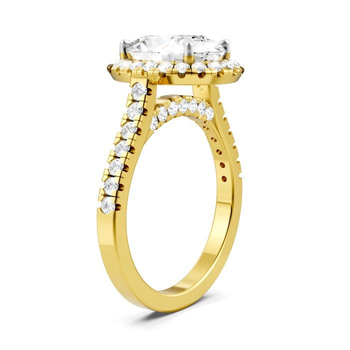 3/4 Ctw Oval Shape Round Cut Diamond Halo Semi-Mount Engagement Ring in 14K Yellow Gold