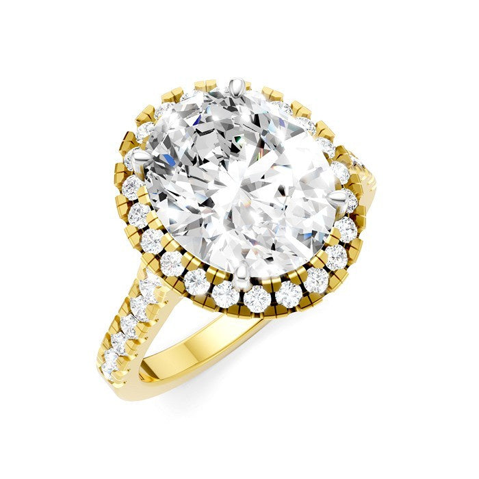 3/4 Ctw Oval Shape Round Cut Diamond Halo Semi-Mount Engagement Ring in 14K Yellow Gold