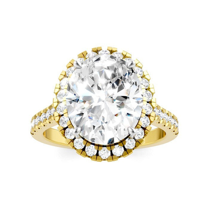 3/4 Ctw Oval Shape Round Cut Diamond Halo Semi-Mount Engagement Ring in 14K Yellow Gold