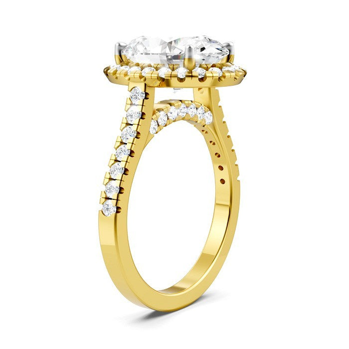 3/4 Ctw Oval Shape Round Cut Diamond Halo Semi-Mount Engagement Ring in 14K Yellow Gold