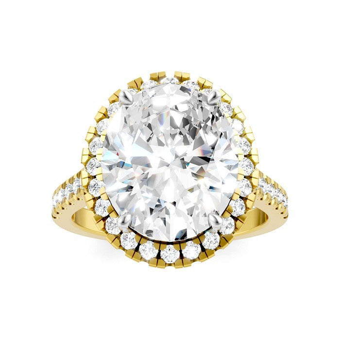 3/4 Ctw Oval Shape Round Cut Diamond Halo Semi-Mount Engagement Ring in 14K Yellow Gold