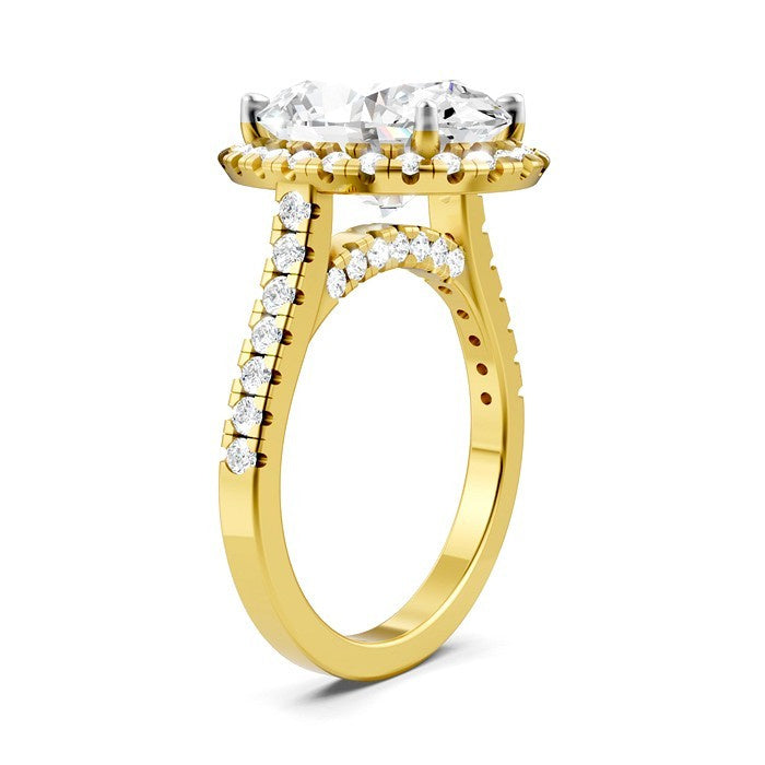 3/4 Ctw Oval Shape Round Cut Diamond Halo Semi-Mount Engagement Ring in 14K Yellow Gold