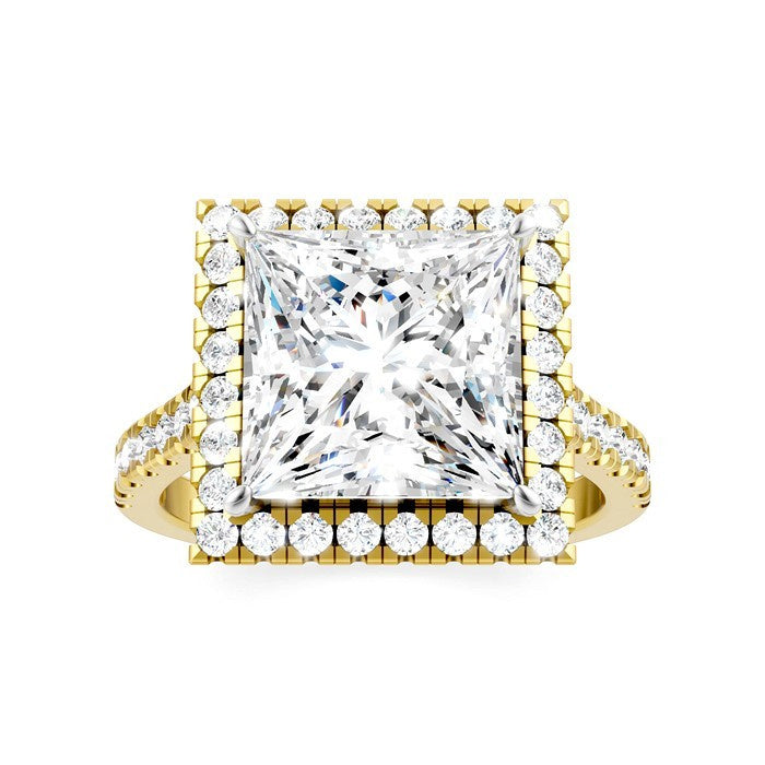 3/4 Ctw Princess Shape Round Cut Diamond Halo Semi-Mount Engagement Ring in 14K Yellow Gold