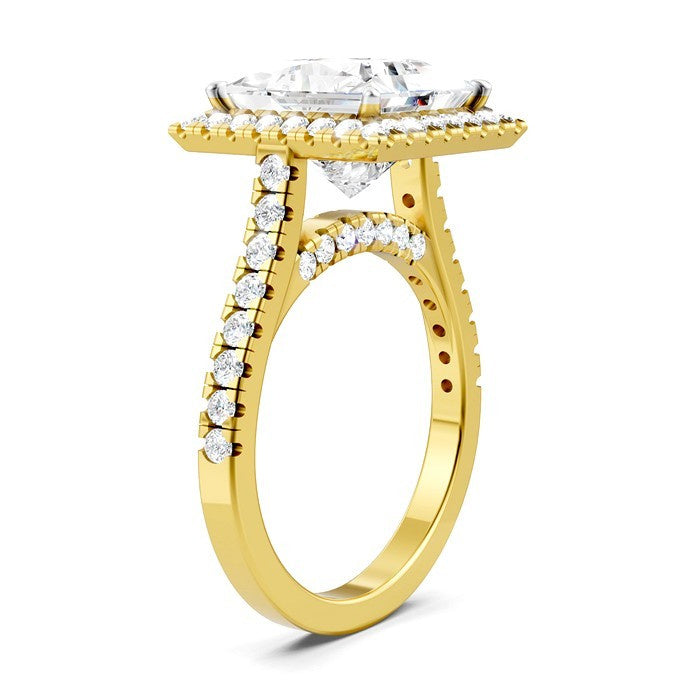 3/4 Ctw Princess Shape Round Cut Diamond Halo Semi-Mount Engagement Ring in 14K Yellow Gold