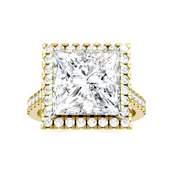 3/4 Ctw Princess Shape Round Cut Diamond Halo Semi-Mount Engagement Ring in 14K Yellow Gold
