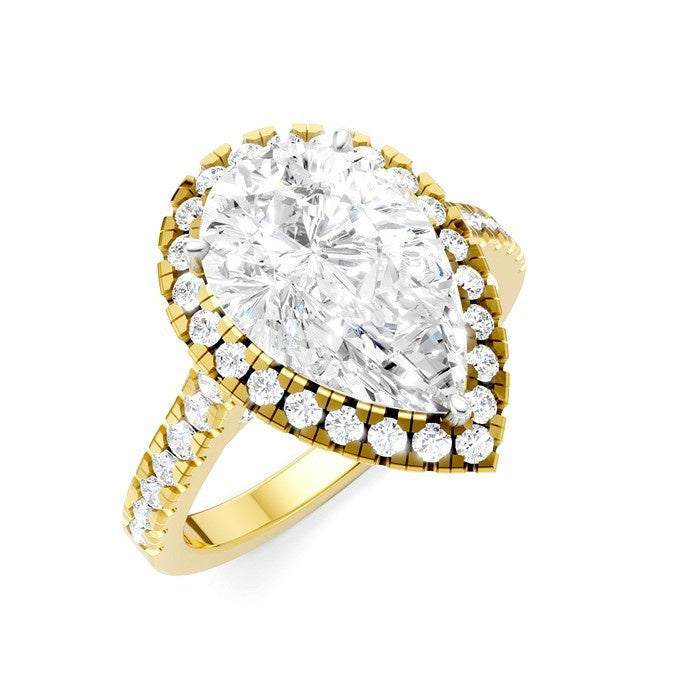 3/4 Ctw Pear Shape Round Cut Diamond Halo Semi-Mount Engagement Ring in 14K Yellow Gold