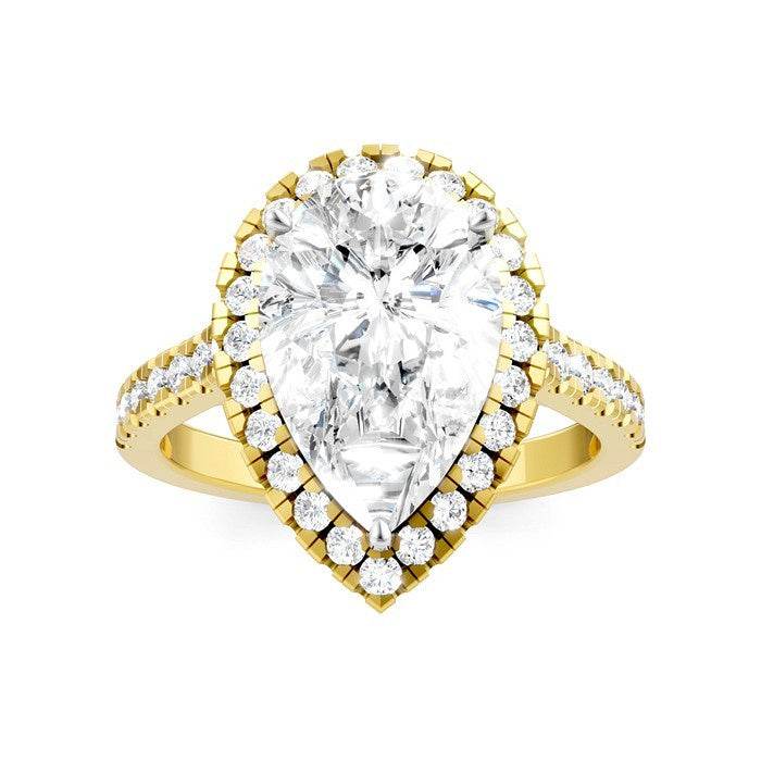 3/4 Ctw Pear Shape Round Cut Diamond Halo Semi-Mount Engagement Ring in 14K Yellow Gold