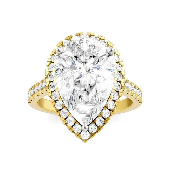 3/4 Ctw Pear Shape Round Cut Diamond Halo Semi-Mount Engagement Ring in 14K Yellow Gold