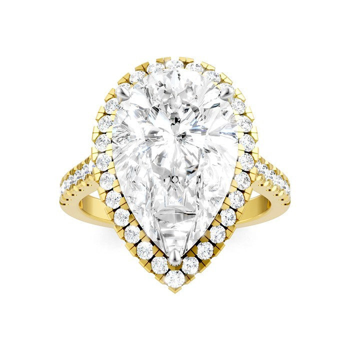 3/4 Ctw Pear Shape Round Cut Diamond Halo Semi-Mount Engagement Ring in 14K Yellow Gold